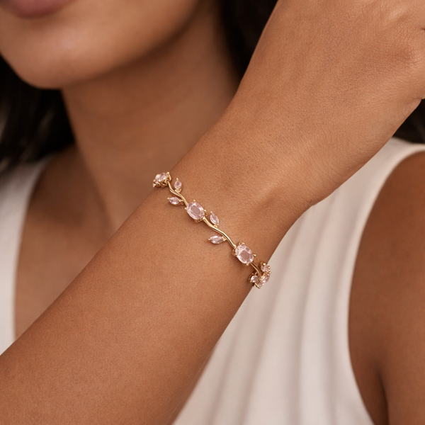 Pink Crystal Wave Tennis Bracelet – Anti-Tarnish Gold