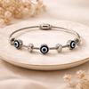 Evil Eye Wire Bangle – Anti-Tarnish Silver