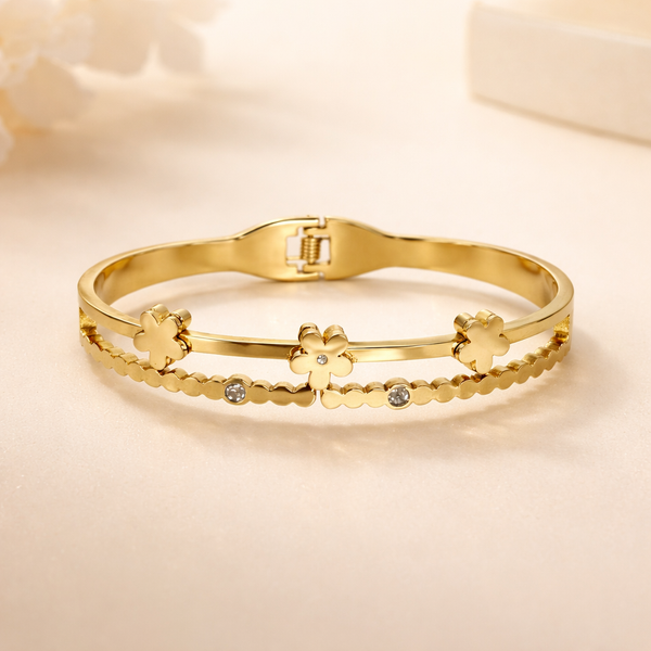 Clover Double Layer Bangle – Anti-Tarnish Gold