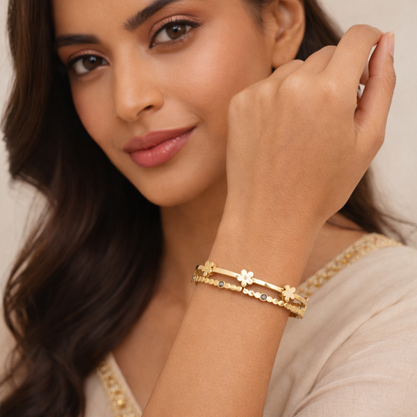 Clover Double Layer Bangle – Anti-Tarnish Gold