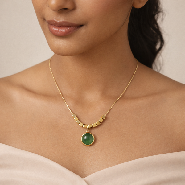 Jade Stone Cube Chain Necklace – Anti-Tarnish Gold