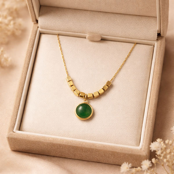 Jade Stone Cube Chain Necklace – Anti-Tarnish Gold