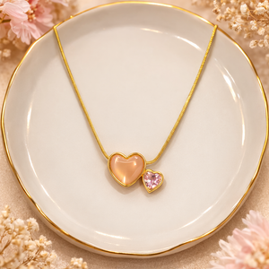 Double Heart Pendant Necklace – Anti-Tarnish Gold