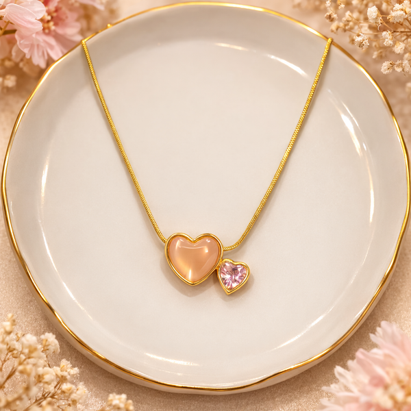 Double Heart Pendant Necklace – Anti-Tarnish Gold