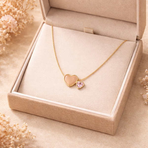 Double Heart Pendant Necklace – Anti-Tarnish Gold