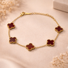 Red Carnelian Clover Station Bracelet – Anti-Tarnish Gold