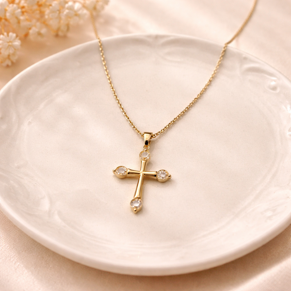 Cove Crystal Cross Necklace – Anti-Tarnish Gold