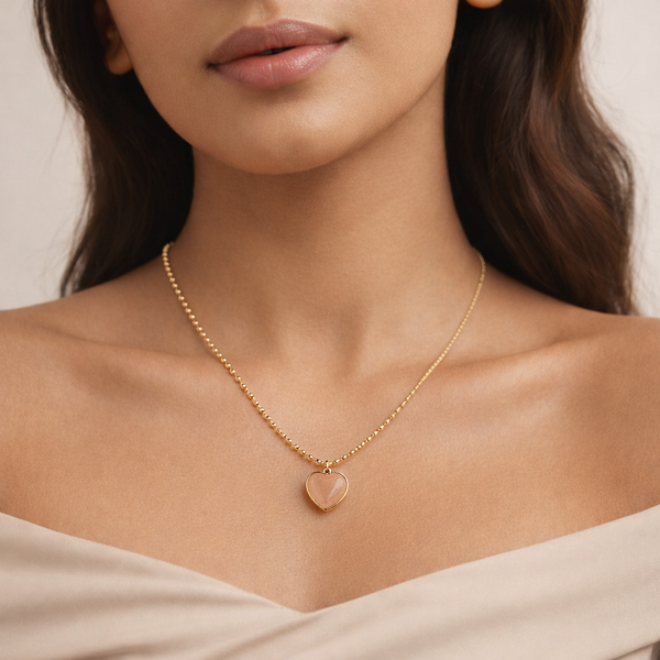 Rose Quartz Heart Pendant Necklace – Anti-Tarnish Gold