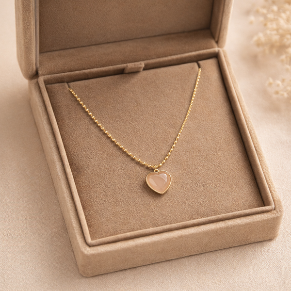 Rose Quartz Heart Pendant Necklace – Anti-Tarnish Gold