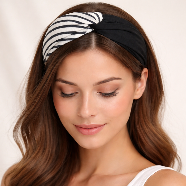 Dual Tone Knot Hairband – Black & Stripe Twist