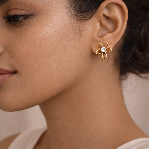 Gold Flower Stud Earrings for Women – Anti-Tarnish Gold
