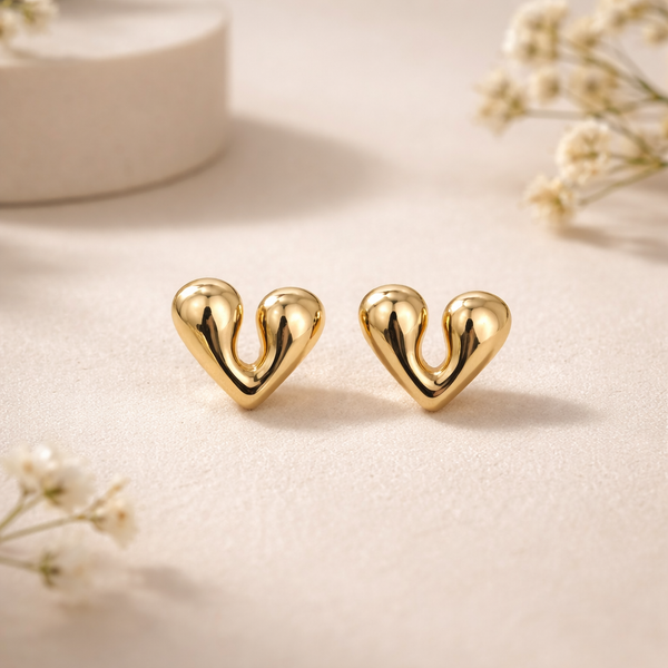 Gold Heart Stud Earrings for Women – Anti-Tarnish Gold