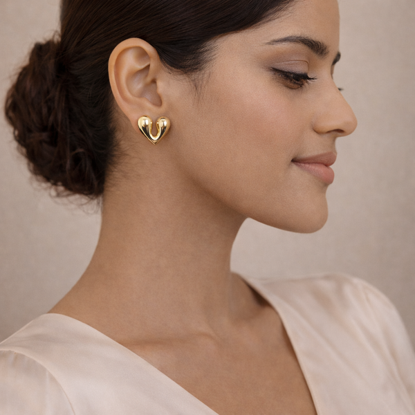 Gold Heart Stud Earrings for Women – Anti-Tarnish Gold