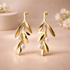 Gold Leaf Pearl Drop Earrings for Women – Anti-Tarnish Gold
