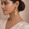 Gold Leaf Pearl Drop Earrings for Women – Anti-Tarnish Gold