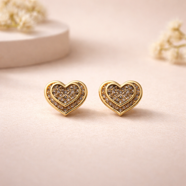Gold Crystal Heart Stud Earrings for Women – Anti-Tarnish Gold