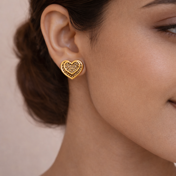 Gold Crystal Heart Stud Earrings for Women – Anti-Tarnish Gold