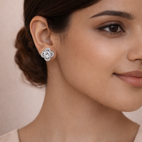 Vera Crystal Clover Stud Earrings – Anti-Tarnish Silver
