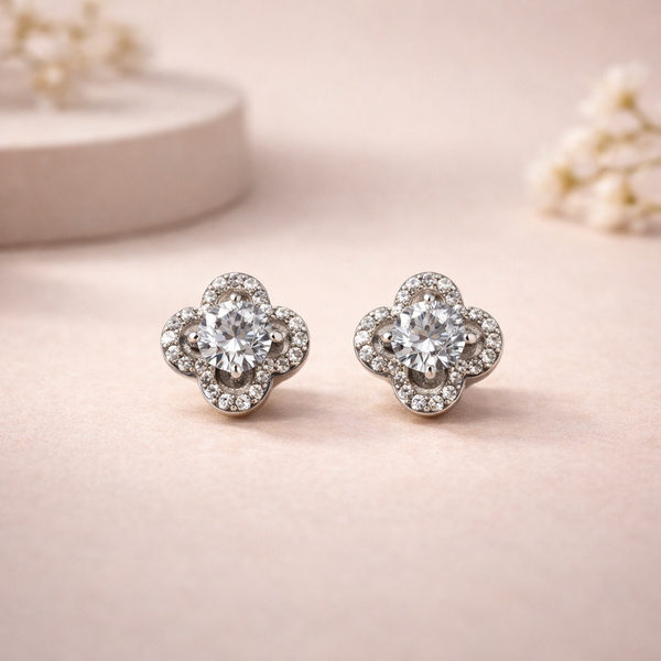 Vera Crystal Clover Stud Earrings – Anti-Tarnish Silver