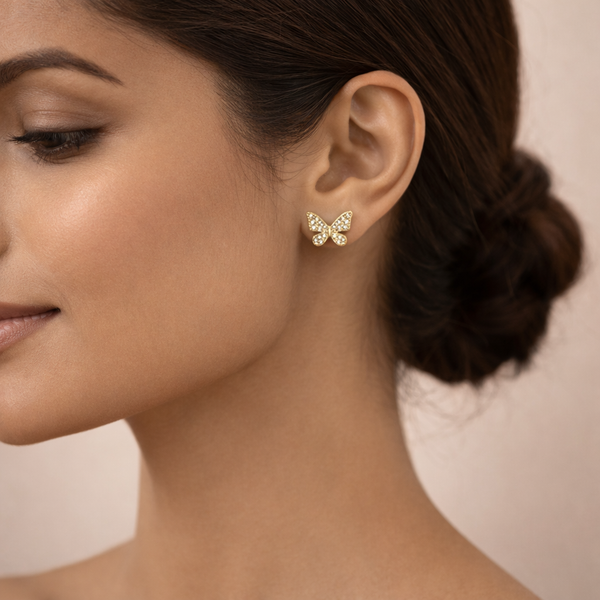 Pixie Crystal Butterfly Stud Earrings – Anti-Tarnish Gold