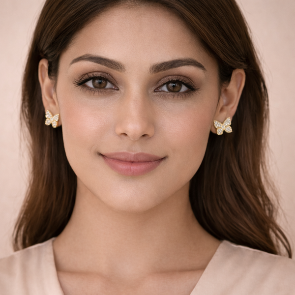 Pixie Crystal Butterfly Stud Earrings – Anti-Tarnish Gold