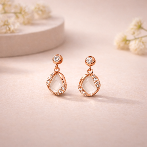Rose Gold Crystal Drop Earrings – Anti-Tarnish