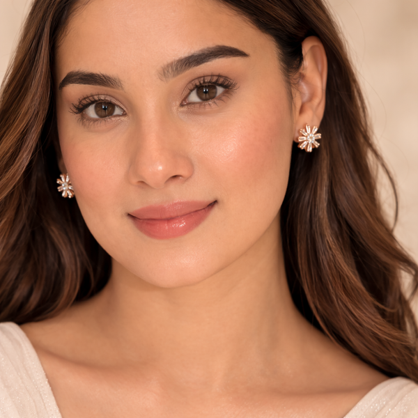 Daisy Baguette Stud Earrings – Anti-Tarnish Rose Gold