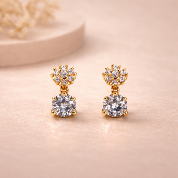 Noor Crystal Solitaire Drop Earrings – Anti-Tarnish Gold
