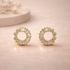 Raya Baguette Circle Stud Earrings – Anti-Tarnish Gold