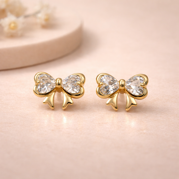 Bow Crystal Stud Earrings – Anti-Tarnish Gold