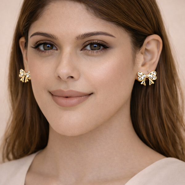 Bow Crystal Stud Earrings – Anti-Tarnish Gold