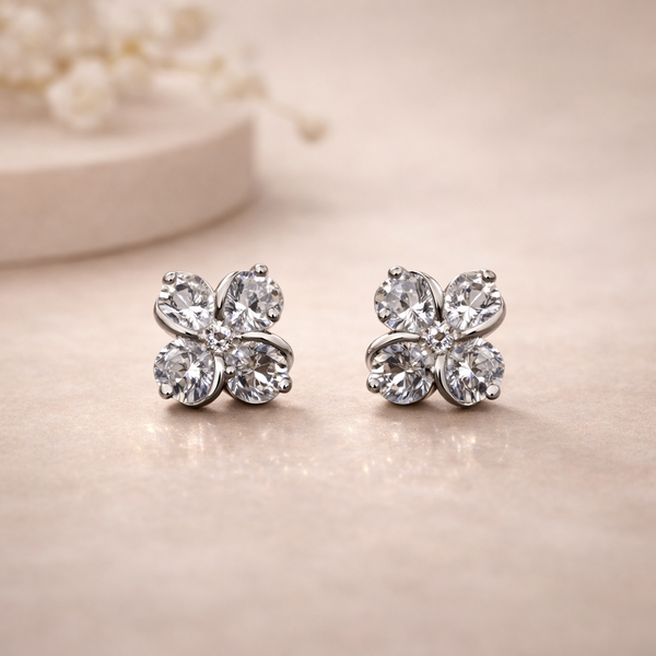 Sova Crystal Clover Stud Earrings – Anti-Tarnish Silver