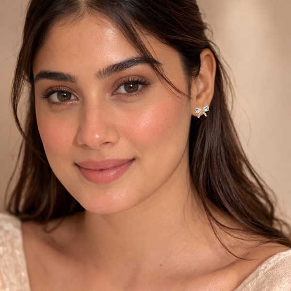 Ruhi Crystal Bow Stud Earrings – Anti-Tarnish Gold