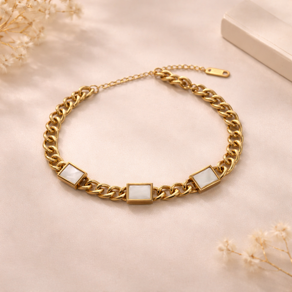 Cleo Pearl Square Curb Bracelet – Anti-Tarnish Gold