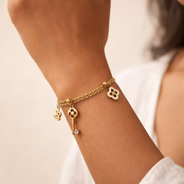 Charm Double Chain Bracelet – Anti-Tarnish Gold