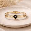 Onyx Clover Bangle Bracelet – Anti-Tarnish Gold