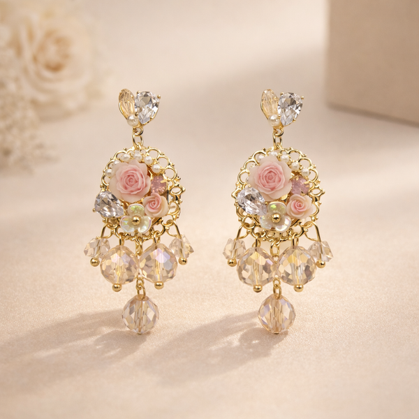 Rose Garden Crystal Drop Earrings for Women – Anti-Tarnish Gold