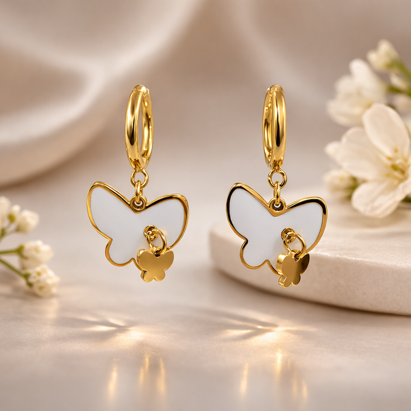 Butterfly Charm Hoop Earrings for Women – Anti-Tarnish Gold