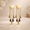 Golden Heart Drop Chain Earrings for Women – Anti-Tarnish Gold