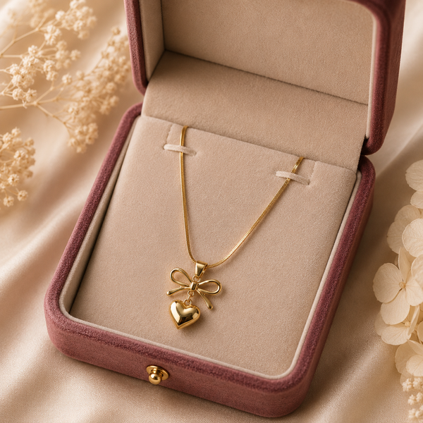 Bow Heart Pendant Necklace – Anti Tarnish Gold