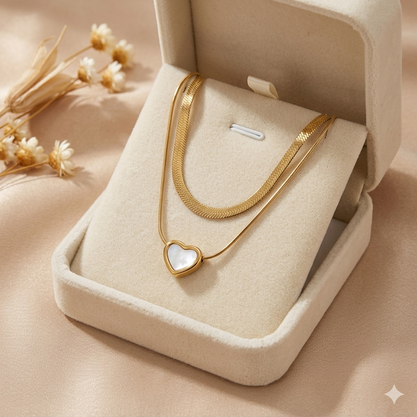 Pearl Heart Layered Necklace Set – Anti Tarnish Gold