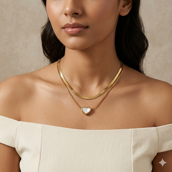 Pearl Heart Layered Necklace Set – Anti Tarnish Gold
