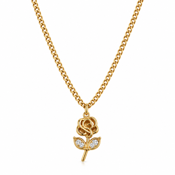 Golden Floral Rose Pendant Necklace – Anti Tarnish Gold