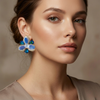 Blue Flower Statement Earrings for Women – Anti-Tarnish Gold