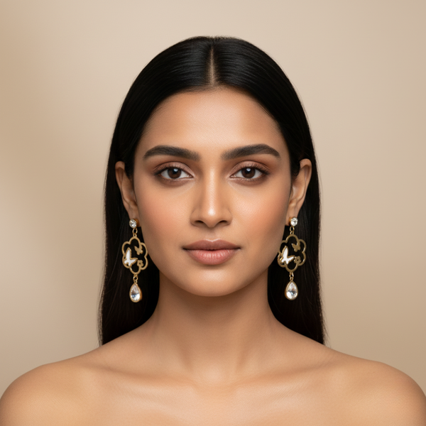 Butterfly Bloom Crystal Drop Earrings for Women – Anti-Tarnish Gold
