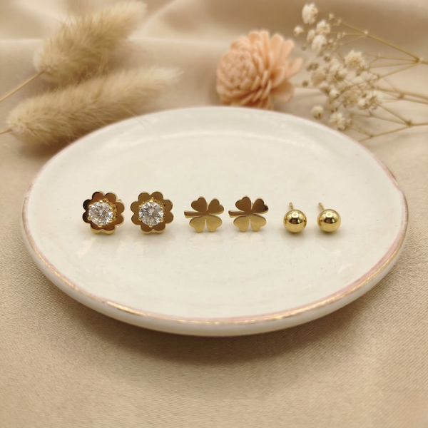 Floral & Clover Stud Earrings Set – Anti Tarnish Gold Combo (Set of 3)