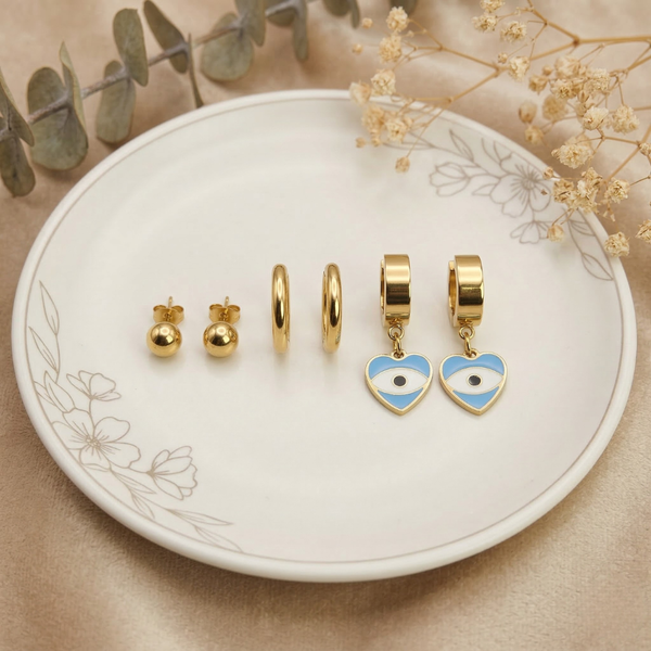 Guardian Trio Earring Set – Anti-Tarnish Gold