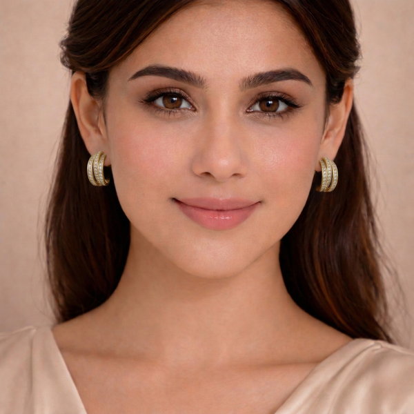 Vega Triple-Row Crystal Hoop Earrings – Anti-Tarnish Gold