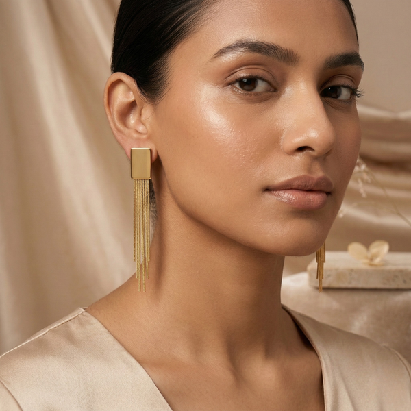 Golden Edge Chain Drops Long Tassel Earrings – Anti-Tarnish Gold