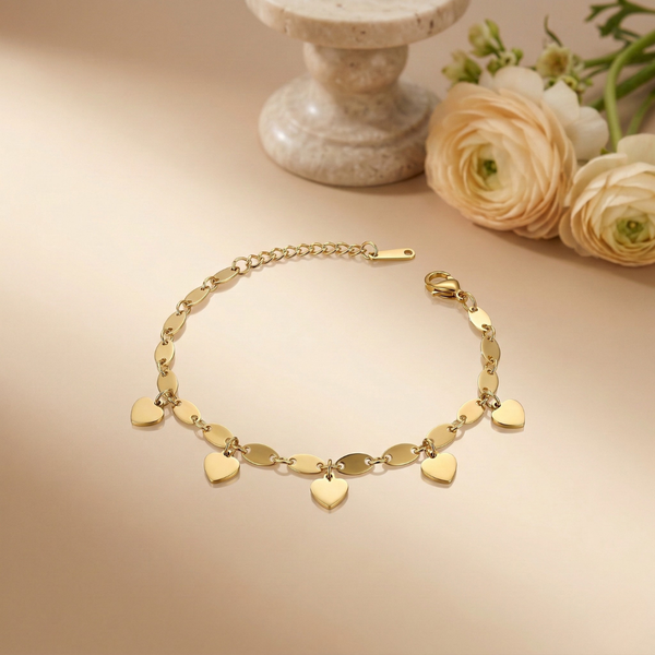 Cara Heart Charm Bracelet – Anti-Tarnish Gold